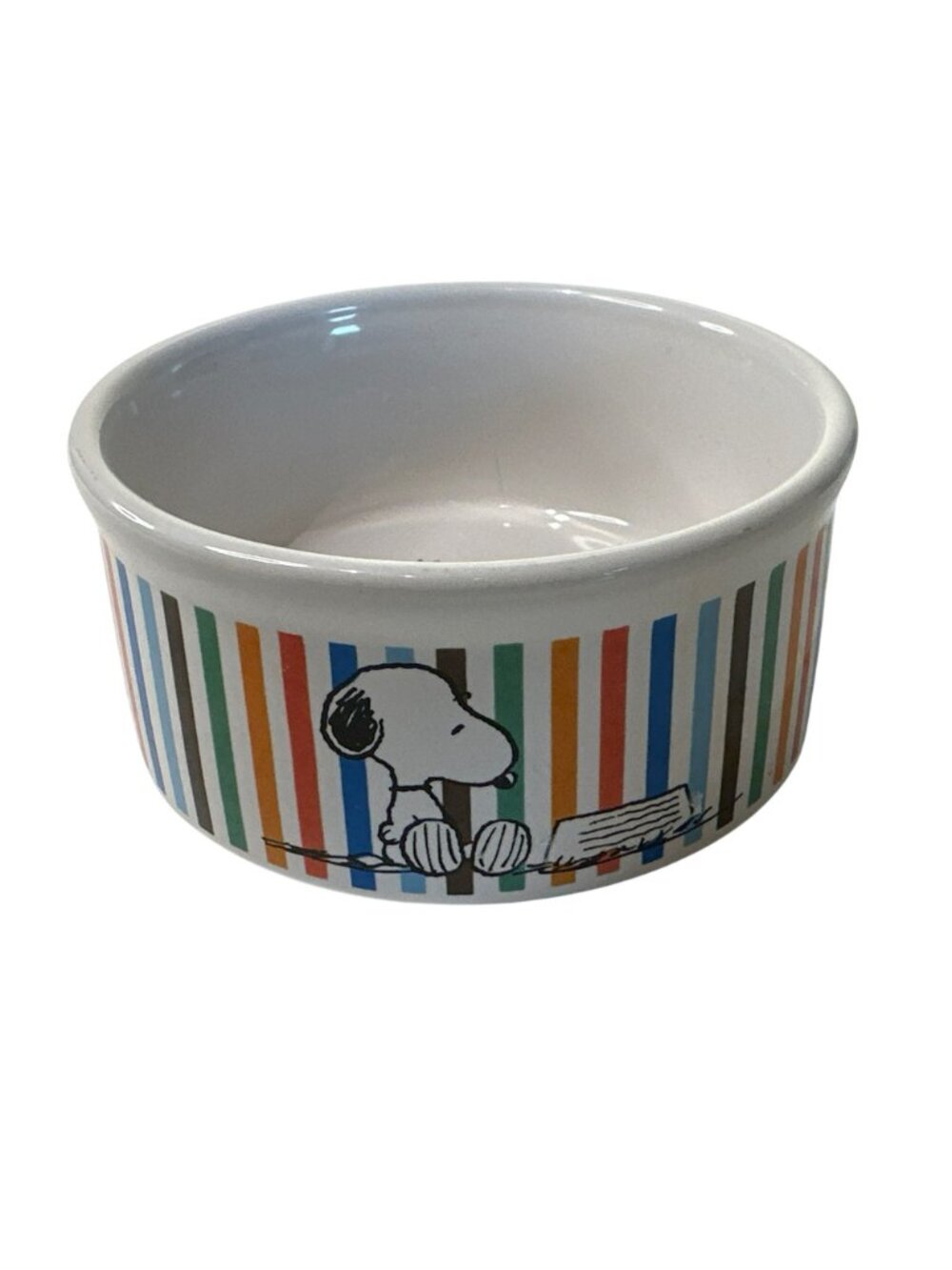 Gibson Snoopy Peanuts Food Bowl Pet Dog Colored Stripes 4.5" Diameter - Picture 2 of 6
